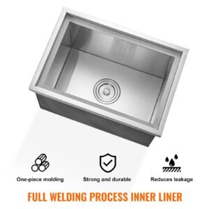 drop in ice chest, 20"l x 14"w x 12"h stainless steel ice cooler, commercial ice bin with cover, 40 qt outdoor kitchen ice bar, drain pipe and drain plug included, for cold wine beer