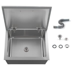 Drop in Ice Chest, 20"L x 16"W x 13"H Stainless Steel Drop in Cooler, 44.7 Quart Commercial Ice Bin with Flip Lid for Outdoor Kitchen Patio Bar, Drain-pipe Set Included, for Cold Wine Beer