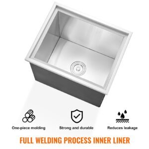 drop in ice chest, 21"l x 17"w x 18"h stainless steel ice cooler, commercial ice bin with cover, 40 qt outdoor kitchen ice bar, drain pipe and drain plug included, for cold wine beer