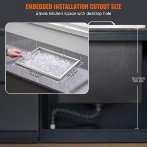 drop in ice chest, 21"l x 17"w x 18"h stainless steel ice cooler, commercial ice bin with cover, 40 qt outdoor kitchen ice bar, drain pipe and drain plug included, for cold wine beer
