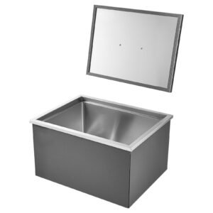 Drop in Ice Chest, 22"L x 17"W x 12"H Stainless Steel Drop in Cooler, 45.3 Quart Commercial Ice Bin with Pot Lid for Outdoor Kitchen Patio Bar, Drain-pipe Set Included, for Cold Wine Beer