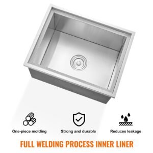 drop in ice chest, 22"l x 17"w x 12"h stainless steel ice cooler, commercial ice bin with cover, 40 qt outdoor kitchen ice bar, drain pipe and drain plug included, for cold wine beer
