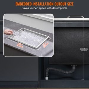 drop in ice chest, 22"l x 17"w x 12"h stainless steel ice cooler, commercial ice bin with cover, 40 qt outdoor kitchen ice bar, drain pipe and drain plug included, for cold wine beer