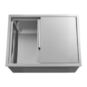 Drop in Ice Chest, 24"L x 18"W x 13"H Stainless Steel Drop in Cooler, 57.8 Quart Commercial Ice Bin with Sliding Lid for Outdoor Kitchen Patio Bar, Drain-pipe Set Included, for Cold Wine Beer