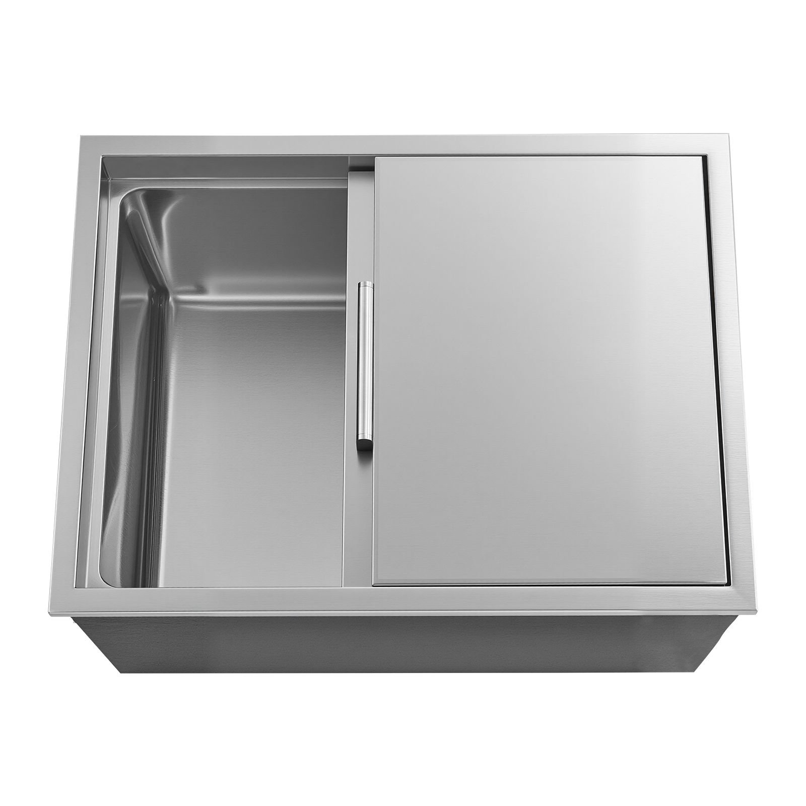 drop in ice chest, 24"l x 18"w x 13"h stainless steel drop in cooler, 57.8 quart commercial ice bin with sliding lid for outdoor kitchen patio bar, drain pipe set included, for cold wine beer