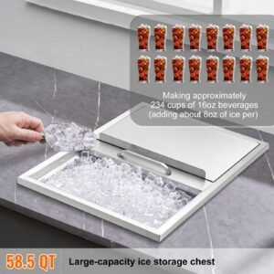 drop in ice chest, 24"l x 18"w x 13"h stainless steel ice cooler, commercial ice bin with sliding cover, 40.9 qt outdoor kitchen ice bar, drain pipe and drain plug included, for cold wine beer
