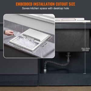 drop in ice chest, 24"l x 18"w x 13"h stainless steel ice cooler, commercial ice bin with sliding cover, 40.9 qt outdoor kitchen ice bar, drain pipe and drain plug included, for cold wine beer
