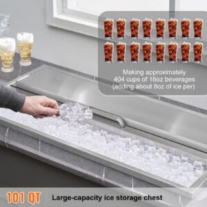 drop in ice chest, 36"l x 18"w x 14"h stainless steel ice cooler, commercial ice bin with sliding cover, 40.9 qt outdoor kitchen ice bar, drain pipe and drain plug included, for cold wine beer