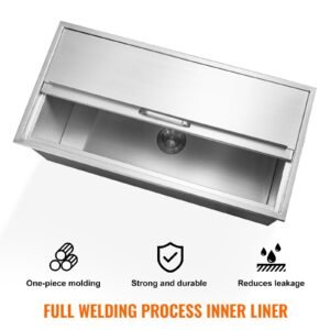 drop in ice chest, 36"l x 18"w x 14"h stainless steel ice cooler, commercial ice bin with sliding cover, 40.9 qt outdoor kitchen ice bar, drain pipe and drain plug included, for cold wine beer