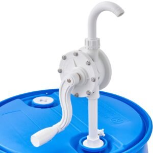 drum pump, 6.5 gpm flow, rotary barrel pump hand crank, fits 5 to 55 gallon drums with 3 section suction tube assembly and hose, designed for fast transfer of water, alcohol, corrosive liquids