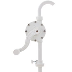 drum pump, 6.5 gpm flow, rotary barrel pump hand crank, fits 5 to 55 gallon drums with 3 section suction tube assembly and hose, designed for fast transfer of water, alcohol, corrosive liquids