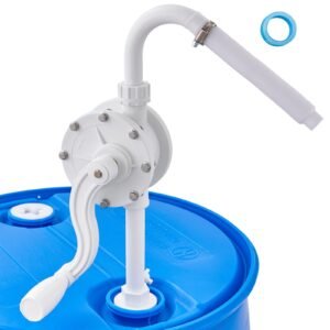 Drum Pump, 6.5 GPM Flow, Rotary Barrel Pump Hand Crank, Fits 5 to 55 Gallon Drums with 3-Section Suction Tube Assembly and Hose, Designed for Fast Transfer of Water, Alcohol, Corrosive Liquids