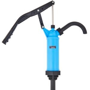 drum pump, 9.5 oz. per stroke, lever action barrel pump, fits 5 55 gallon drums with 3 section suction tube assembly & hose, hand operated, designed to transfer water, alcohol, corrosive liquids