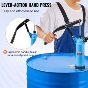 drum pump, 9.5 oz. per stroke, lever action barrel pump, fits 5 55 gallon drums with 3 section suction tube assembly & hose, hand operated, designed to transfer water, alcohol, corrosive liquids