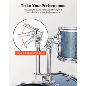 drum set, 5 piece 22 in junior drum sets, beginner drums set with adjustable throne, cymbal, and drumsticks, musical learning drums instrument kit, for beginner, teens & student (gravel blue)