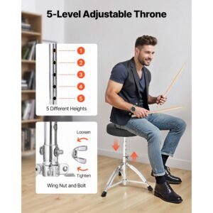 drum set, 5 piece 22 in junior drum sets, beginner drums set with adjustable throne, cymbal, and drumsticks, musical learning drums instrument kit, for beginner, teens & student (gravel blue)