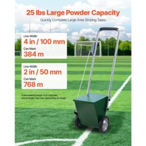 dry line marker, 2 wheel, 2 or 4 in lines, field dry line chalker, adjustable line marker, with rubber adjustment handle, 25 lbs large powder capacity, for baseball and softball infield, green