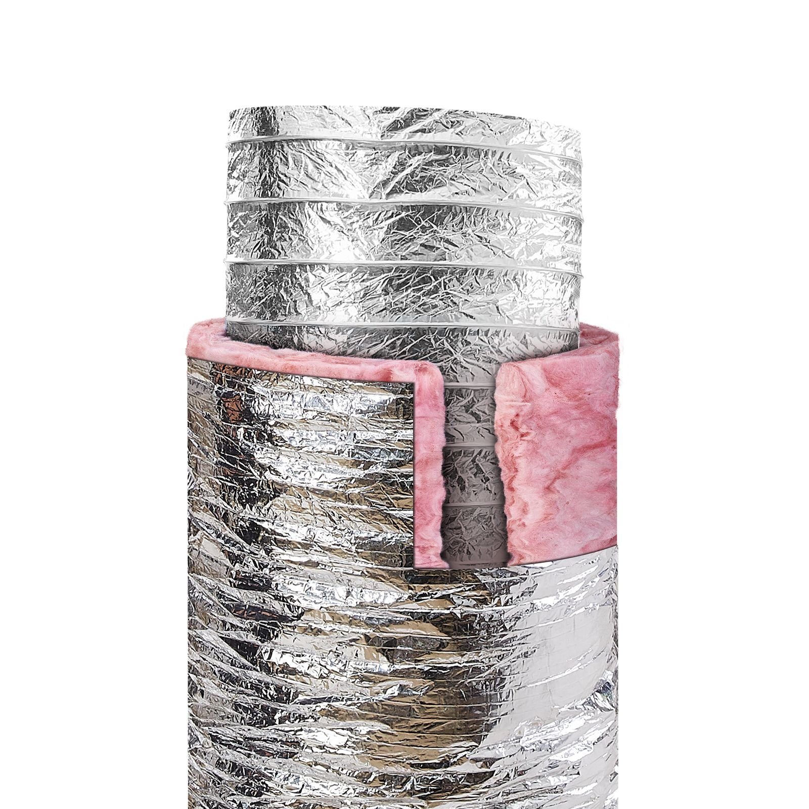 dryer vent hose, 4'' insulated flexible duct 25ft long with 2 duct clamps, heavy duty three layer protection for hvac heating cooling ventilation and exhaust, r 6.0 flame resistance value