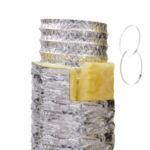 Dryer Vent Hose, 6'' Insulated Flexible Duct 25FT Long with 2 Duct Clamps, Heavy-Duty Three Layer Protection for HVAC Heating Cooling Ventilation and Exhaust, R-4.2 Flame Resistance Value