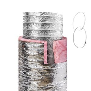 Dryer Vent Hose, 8'' Insulated Flexible Duct 25FT Long with 2 Duct Clamps, Heavy-Duty Three Layer Protection for HVAC Heating Cooling Ventilation and Exhaust, R-6.0 Flame Resistance Value
