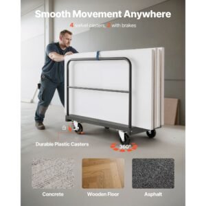 drywall cart dolly, 1800 lbs load capacity, 2 in 1 steel panel truck cart with 5 inch swivel casters, 36 x 24 inch platform truck with 3 side handrails for factory, warehouse, garage, black