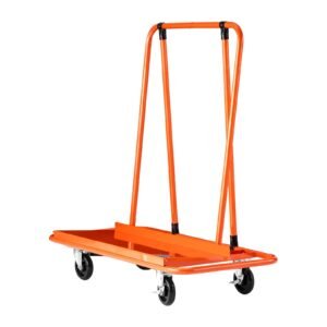 drywall cart dolly, 1800 lbs load capacity, steel panel dolly with 4 swivel casters, durable & long lasting, panel truck cart with tie down strap for plywood, plasterboard, glass, orange
