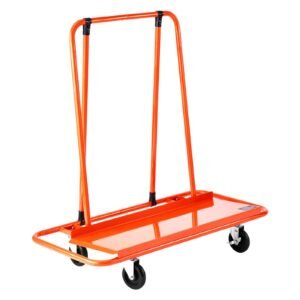 drywall cart dolly, 1800 lbs load capacity, steel panel dolly with 4 swivel casters, durable & long lasting, panel truck cart with tie down strap for plywood, plasterboard, glass, orange