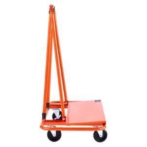drywall cart dolly, 1800 lbs load capacity, steel panel dolly with 4 swivel casters, durable & long lasting, panel truck cart with tie down strap for plywood, plasterboard, glass, orange
