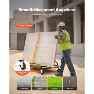 drywall cart dolly, 1800 lbs load capacity, steel panel dolly with 4 swivel casters & expandable deck, foldable panel truck cart with tie down strap for handling plywood, plasterboard, glass