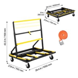 drywall cart dolly, 1800 lbs load capacity, steel panel dolly with 4 swivel casters & expandable deck, foldable panel truck cart with tie down strap for handling plywood, plasterboard, glass