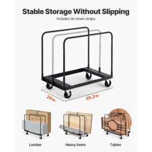 drywall cart dolly, 1800 lbs load capacity, steel panel truck cart with 5 inch swivel casters, lumber drywall dolly with with tie down strap & 3 side handrails for factory, warehouse, black