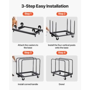 drywall cart dolly, 1800 lbs load capacity, steel panel truck cart with 5 inch swivel casters, lumber drywall dolly with with tie down strap & 3 side handrails for factory, warehouse, black