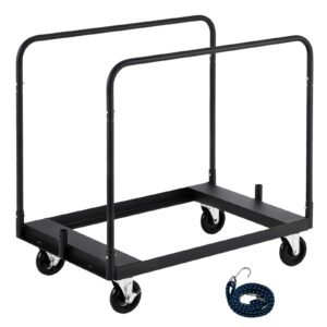 Drywall Cart Dolly, 1800 lbs Load Capacity, Steel Panel Truck Cart with 5 inch Swivel Casters, Lumber Drywall Dolly with with Tie-Down Strap & 3 Side Handrails for Factory, Warehouse, Black
