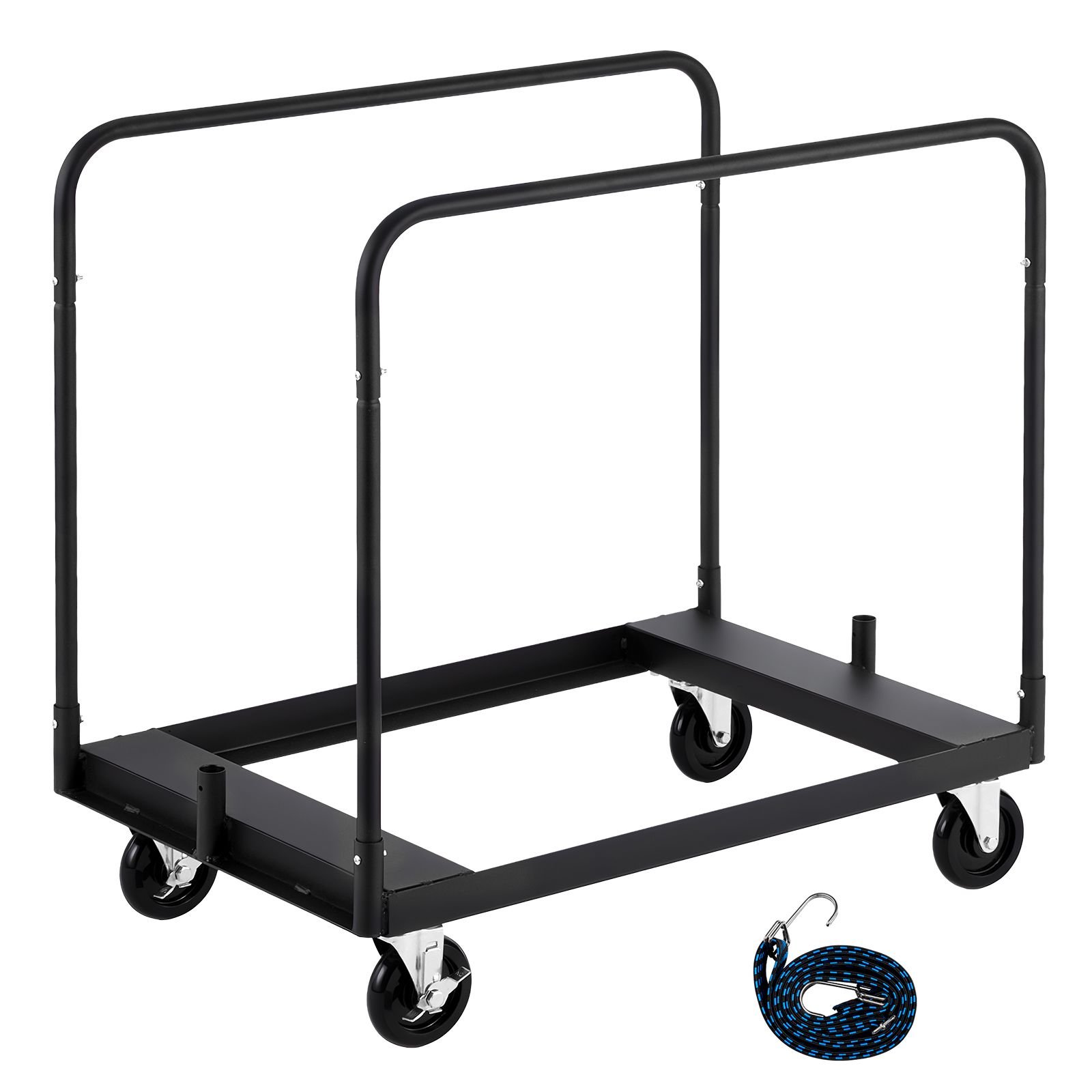 drywall cart dolly, 1800 lbs load capacity, steel panel truck cart with 5 inch swivel casters, lumber drywall dolly with with tie down strap & 3 side handrails for factory, warehouse, black