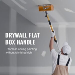 drywall flat box handle, 40'' 64'', anodized aluminum flat finishing extension handle, 5 section length adjustable, non slip grip and 360° painting for plasterboard, wallboard, sheetrock