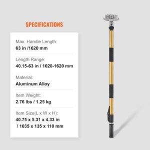 drywall flat box handle, 40'' 64'', anodized aluminum flat finishing extension handle, 5 section length adjustable, non slip grip and 360° painting for plasterboard, wallboard, sheetrock