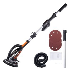 Drywall Sander, 800W Brushless Motor Electric Sander, Variable Speed 1000-2300 RPM Wall Sander, Foldable Ceiling Sander with Double-Deck LED Lights, Extendable Handle, 12 Sanding Discs