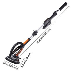 drywall sander, 800w brushless motor electric sander, variable speed 1000 2300 rpm wall sander, foldable ceiling sander with double deck led lights, extendable handle, 12 sanding discs