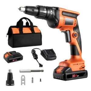 drywall screw gun, 20v max drywall screwgun, 4200rpm brushless cordless drywall gun kit with 2 battery packs, charger, belt clip, and tool bag, forward and reverse adjustable, built in led light
