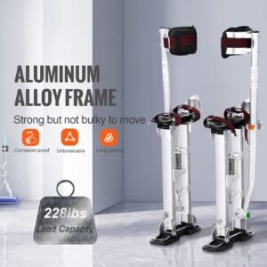 drywall stilts, 18'' 30'' adjustable aluminum tool stilts with protective knee pads, durable and non slip work stilts for sheetrock painting, walking, taping, silver