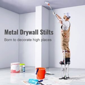 drywall stilts, 18'' 30'' adjustable aluminum tool stilts with protective knee pads, durable and non slip work stilts for sheetrock painting, walking, taping, silver