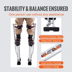 drywall stilts, 18'' 30'' adjustable aluminum tool stilts with protective knee pads, durable and non slip work stilts for sheetrock painting, walking, taping, silver