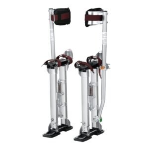 drywall stilts, 18'' 30'' adjustable aluminum tool stilts with protective knee pads, durable and non slip work stilts for sheetrock painting, walking, taping, silver