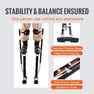 drywall stilts, 24'' 40'' adjustable aluminum tool stilts with protective knee pads, durable and non slip work stilts for sheetrock painting, walking, taping, black
