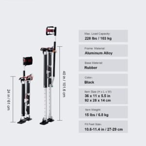 drywall stilts, 24'' 40'' adjustable aluminum tool stilts with protective knee pads, durable and non slip work stilts for sheetrock painting, walking, taping, black