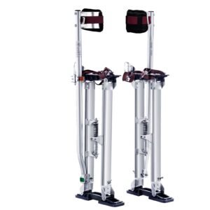 drywall stilts, 24'' 40'' adjustable aluminum tool stilts with protective knee pads, durable and non slip work stilts for sheetrock painting, walking, taping, silver