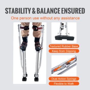 drywall stilts, 24'' 40'' adjustable aluminum tool stilts with protective knee pads, durable and non slip work stilts for sheetrock painting, walking, taping, silver