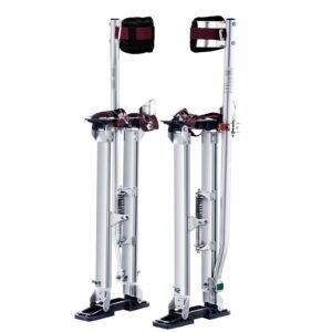 drywall stilts, 24'' 40'' adjustable aluminum tool stilts with protective knee pads, durable and non slip work stilts for sheetrock painting, walking, taping, silver