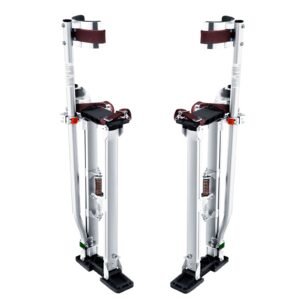 drywall stilts, 24'' 40'' adjustable aluminum tool stilts with protective knee pads, durable and non slip work stilts for sheetrock painting, walking, taping, silver