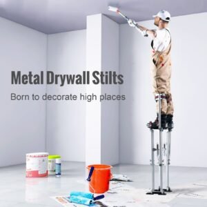 drywall stilts, 36'' 50'' adjustable aluminum tool stilts with protective knee pads, durable and non slip work stilts for sheetrock painting, walking, taping, silver